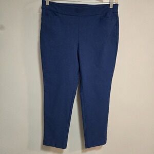 Chico's Petite 2P (LP) Blue Stretch Tapered Pull-on Pants Tummy Control 33x24